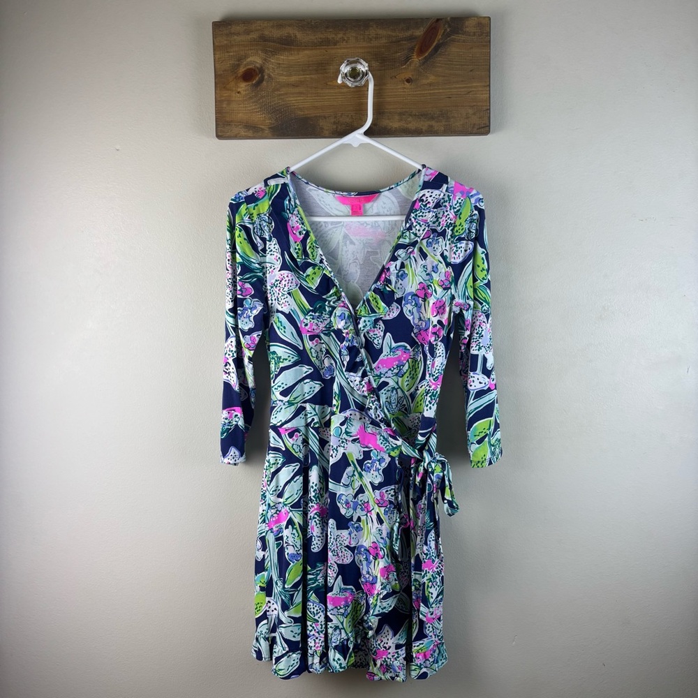Lilly Pulitzer Small Jessalynne Romper Wrap Dress-  Bright Navy Sway This Way